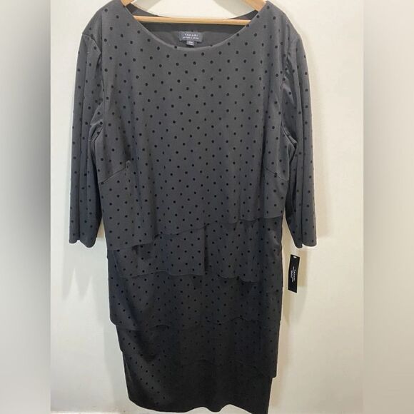 Tahari Black Polka Dot Layered Knit Dress 22W - Picture 2 of 6